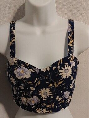 Bog Collective Women's Floral Navy Halter Top